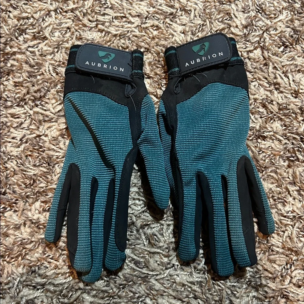 Kids Aubriom Riding Gloves - Teal and Black